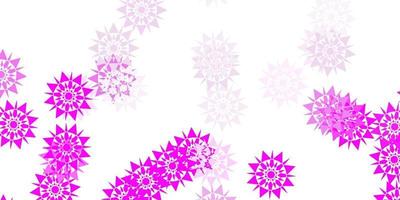 textura de vector rosa claro con copos de nieve brillantes.