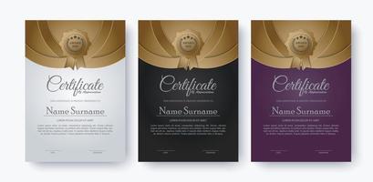 Conjunto de diseño de plantilla de certificado de oro premium vector