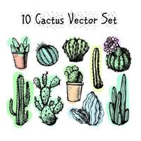 conjunto de cactus aislados dibujados a mano vector