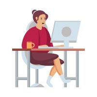 mujer con trabajo de escritorio en casa vector