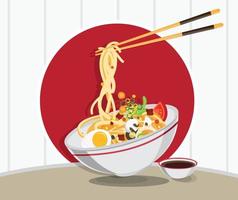 Traditional chinese soup with noodles vector