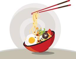 sopa tradicional china con diseño de fideos vector