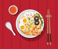 sopa tradicional china con fideos vector