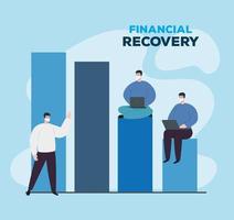 men with infographic of financial recovery vector