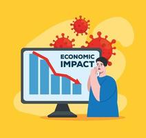 man with infographic in computer of coronavirus economic impact vector