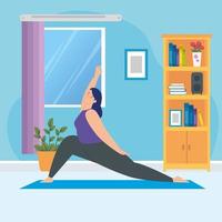 mujer joven, practicar, yoga, en, el, sala vector