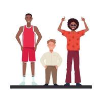 cool guy, basketball player, and short man characters vector