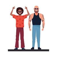 cool guy and bald man with tattoos characters vector