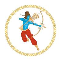 dios azul rama y tiro con arco, icono de la religión hindú vector