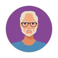 old man with beard wearing glasses avatar character vector