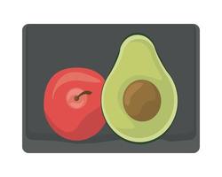 tomato and avocado on kitchen wooden board vector