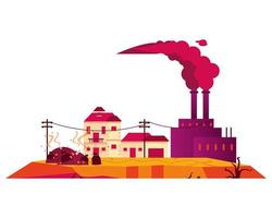 factory with polluting chimneys and houses vector