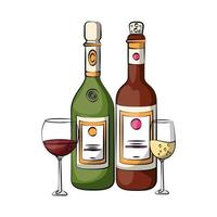 wine and champagne bottle with cups vector