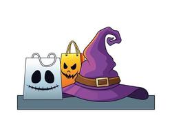 sombrero de bruja de halloween con bolsas de compras vector