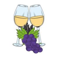 Copa de vino y racimo de uvas imagen de icono, diseño plano vector