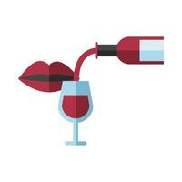 wine bottle with cup and woman's lips vector