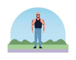 tough bald man with beard and tattoos character vector