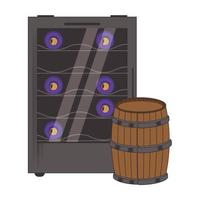 wine cooler fridge and wooden barrel vector