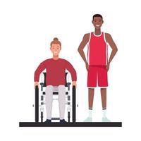 man in wheelchair and basketball player characters vector
