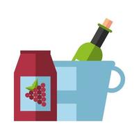 fresh grapes in box and wine bottle in bucket vector