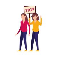 young women protesting with stop banner vector