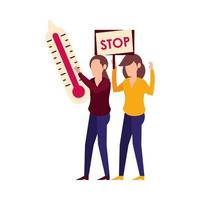 women lifting thermometer and holding protest banner vector