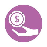 hand lifting coin dollar isolated icon vector