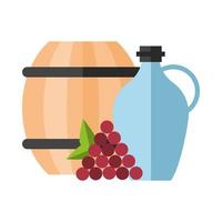 tarro de vino con uvas y barril vector