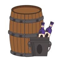 wine wooden barrel and bottles design vector