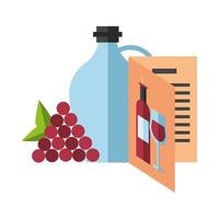 Jarra de vino bebida con uvas y menú. vector