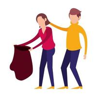 couple with plastic garbage bag vector