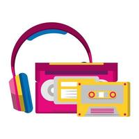 Cassettes y auriculares retro sobre fondo blanco. vector