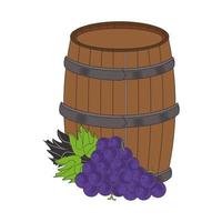 grapes and wooden barrel icon vector