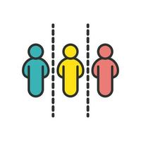 humans silhouettes with distance social line and fill style icon vector