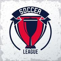 soccer league sport poster with trophy cup and ribbon vector