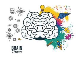 brain power poster with colors splash vector