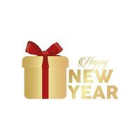 happy new year golden lettering with gift box vector