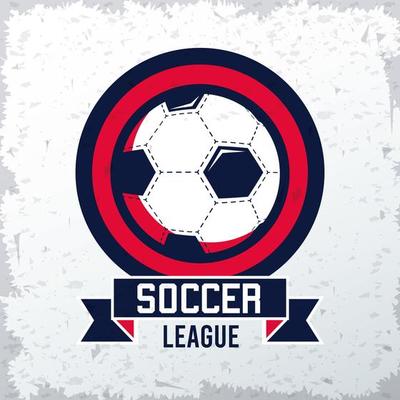 soccer league sport poster with ball and ribbon