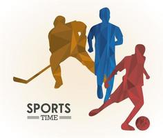 sports time poster with colorful athletes figures vector