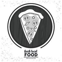 fresh local food lettering with pizza portion vector