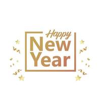 happy new year golden lettering with confetti in square frame vector