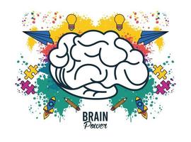 brain power with colors splash and set icons vector