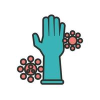 rubber glove with covid19 particles line and fill style icon vector