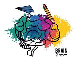 brain power poster with pencil and airplane vector