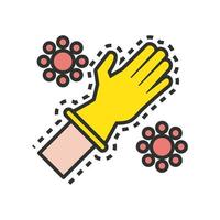 rubber glove with covid19 particles line and fill style icon vector