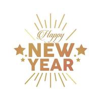 happy new year golden lettering in sunburst frame with stars vector