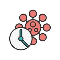 covid19 virus particle with time clock line and fill style vector