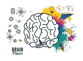 brain power poster with colors and set items vector