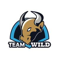 bull head animal emblem icon with team wild lettering vector