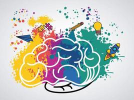 brain power poster with colors and set supplies vector